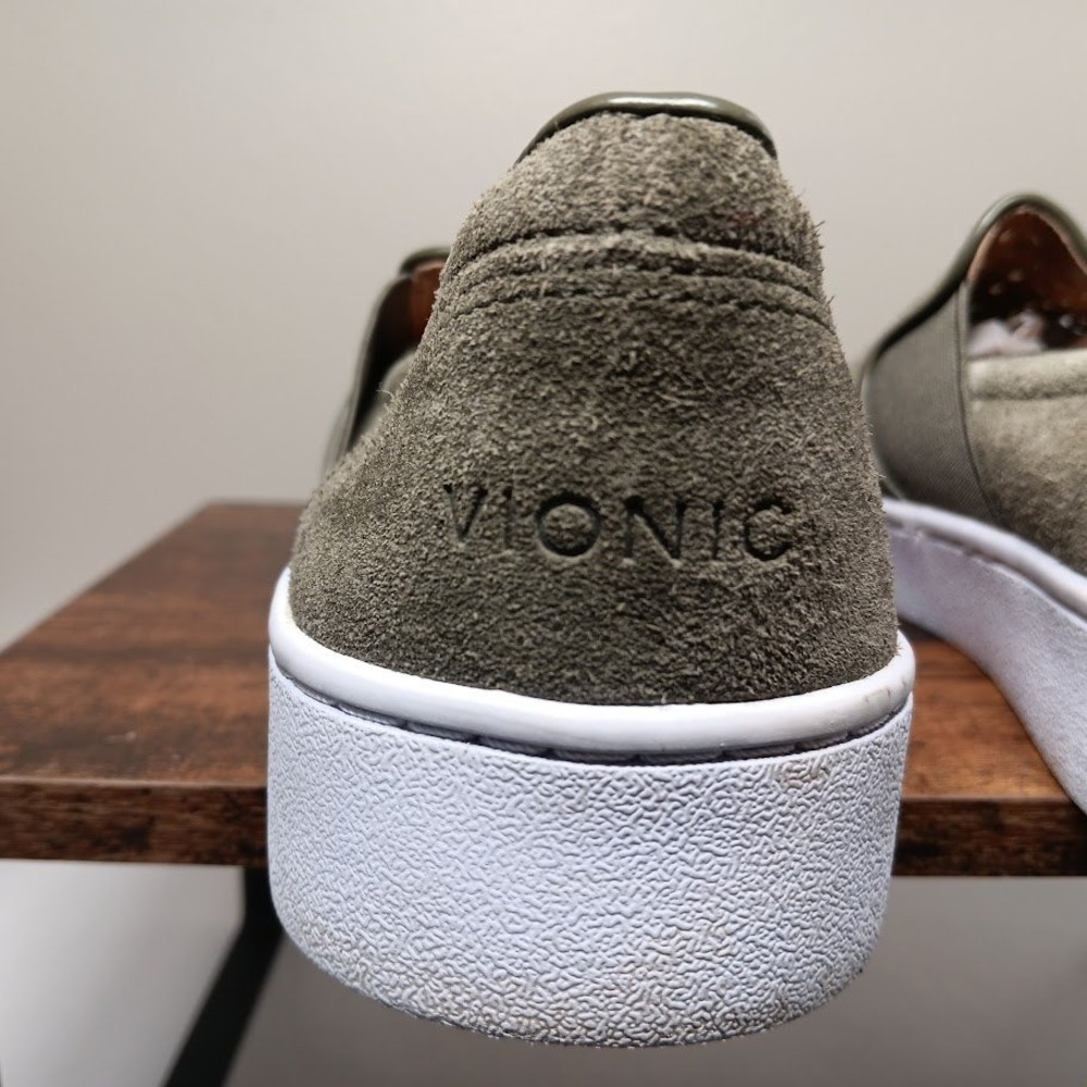 Vionic Slip On Sneakers Kani Womens 9 Olive Green Suede Perforated Floral Good - Picture 7 of 11